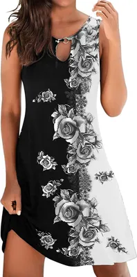 Produktbild von ASKSA Damen Sommerkleid Knielang Ärmellos Kleider Strandkleider Minikleid Freizeitkleid, Schwarz, M