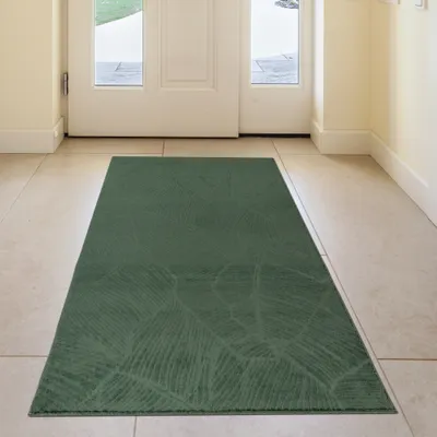 Produktbild von Schöner weicher Teppich mit Blattmuster in grün Größe - 80 x 150 cm
