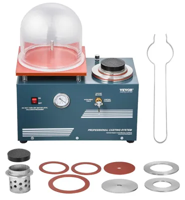 Produktbild von VEVOR Vakuum-Investitionsgussmaschine, 290W Leistung, mit 3 CFM Pumpe und Glockenglas, praktischer Öleinjektionsanschluss, Präzisionsmanometer, 280x280 mm Arbeitsfläche, Gussmaschine für Schmuck und Metall, Ohne Schmelzofen