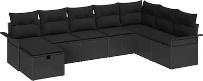 Image de vidaXL Ensemble de canapé de jardin avec coussins 8 pcs noir poly rotin
