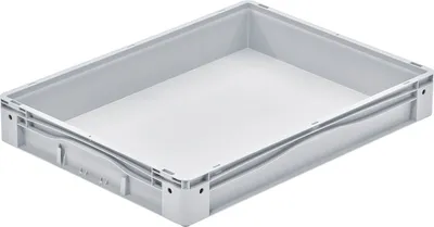 Produktbild von Euro-Norm Großbehälter | HxBxT 12x60x80cm | 49 Liter | Glatter Boden | Grau  | Eurobehälter, Transportbox, Transportbehälter, Stapelbehälter