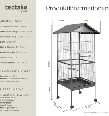 Produktbild von Vogelkäfig 162cm hoch, Spitzdach - anthrazit