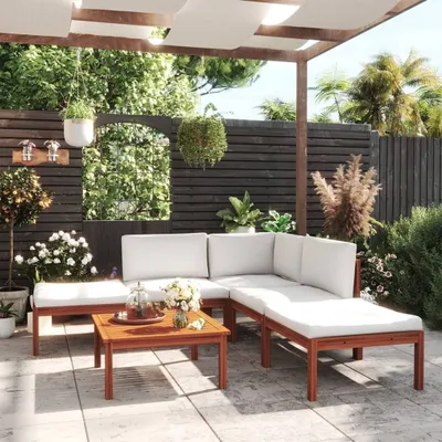 Produktbild von 6-tlg. Garten-Lounge-Set mit Kissen Creme Massivholz Akazie , Gartenmöbel-Sets Design 2024