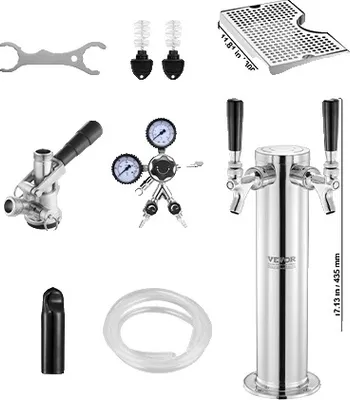 Productafbeelding van Kegerator-set, roestvrij staal, enkelvoudig tappunt, met 2 waterkraanuitgangen en een opvangbak