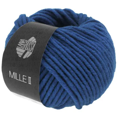 A ball of blue yarn with a label.