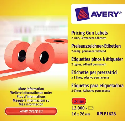 Produktbild von Avery RPLP1626, Rot, Selbstklebendes Druckeretikett, Gestanztes Etikett, Papier, Permanent, Avery Zweckform PL1/8, HL1/8