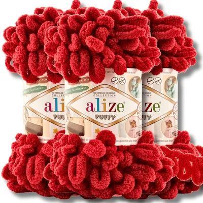 Zdjęcie produktu dla Alize Puffy Wolle, 3 motki po 100g, kolor uniwersalny, do szydełkowania i robienia na drutach (ciemnoczerwony - 106)