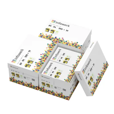 Produktbild von Infowerk Druckerpapier Kopierpapier 15000 Blatt 30 x 500 A4 80g Premium Weiß PEFC