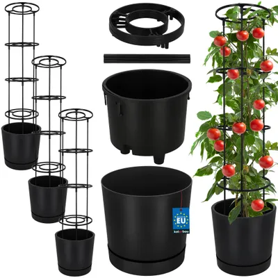 Produktbild von KOTARBAU® 3er Set Pflanztopf für Tomaten ⌀ 29 cm Blumentopf mit Rankhilfe für Kletterpflanzen Tomatenturm 108 cm Robust & Langlebig Kunststoff Anthrazit