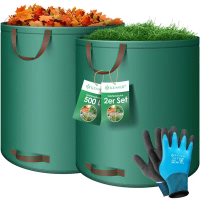 Produktbild von KESSER® Gartensack Set Laubsack Gartenabfallsack inkl. Handschuhe - Selbststehend 4 Griffe Stabil Robust & Faltbar - Laubsäcke Rasenschnitt Gartensäcke für Gartenabfälle Grünschnitt