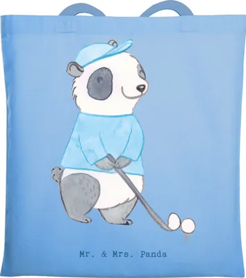 Produktbild von Mr. & Mrs. Panda Tote Bag Panda Golfen - Sky Blue - Geschenk, Jutebeutel, Golfturnier, Tasche, Golfplatz, Uni, Shopping, Golf spielen, Verein, Laptoptasche