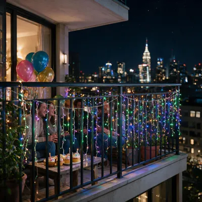 Produktbild von LARS360 Lichtervorhang 10 m, 400 LEDs, 8 Modi, Memory & Fernbedienung, Bunt, Eisregen Weihnachtsbeleuchtung für Fenster, Balkon & Terrasse