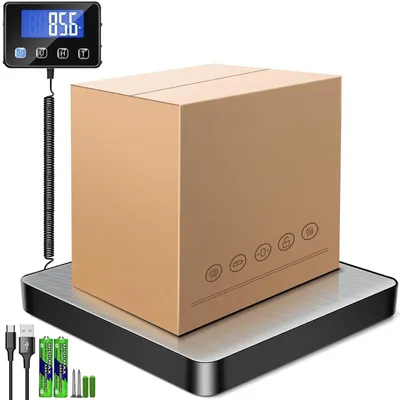 Produktbild von Industriewaagen, Digitale Paketwaage, Hochpräzise Plattformwaage, 200kg/10g, Edelstahl Postwaage mit LCD-Anzeige, Hold/Tara-Funktion, Aufladbar