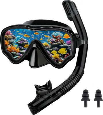 Imagen del producto de Máscara de snorkel para adultos, con visión panorámica de 180°, antiniebla y antífugas, set de snorkel para nadar