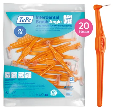 Produktbild von 20-Pack TePe Interdentalbürste Angle Orange, ISO-Größe 1, 0,45mm, Zahnzwischenräume