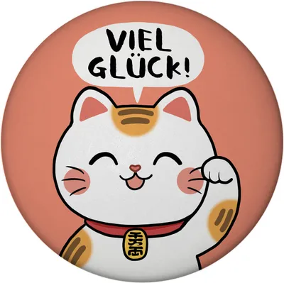 Produktbild von Winkekatze Magnet mit Flaschenöffner rund mit Spruch Viel Glück