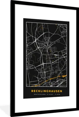 Produktbild von MuchoWow® Gerahmtes Poster Gold - Deutschland - Karte - Stadtplan - Recklinghausen 60x90 cm - Poster mit Schwarzem Bilderrahmen Wandposter Rahmen Foto Bilder - Dekoration - Wandposter Wohnzimmer - Hochwertig