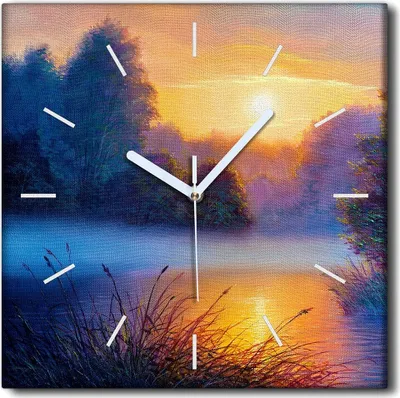 Produktbild von Coloray Uhr auf Leinwand 30x30 cm Wand Uhr Dekoration Wohnzimmer Segeltuch weiße Zeiger -Landschaft eines Flussbaums