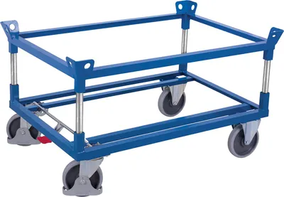 Produktbild von VARIOfit Palettenfahrgestell Gummibereifung für Gitterboxen/Europaletten mit 2 Winkelrahmen 1010x810mm Enzianblau RAL 5016