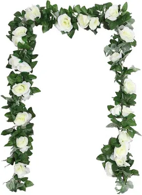 Produktbild von Kunstblumen-Girlande 240cm 16 Blüten weiß Eukalyptus