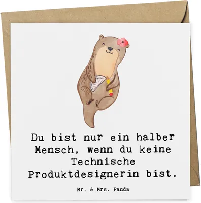Produktbild von Mr. & Mrs. Panda Grußkarte Technische Produktdesignerin Herz - Weiß - Geschenk, Glückwunschkarte, anlasskarte, faltkarte, Klappkarte, doppelkarte