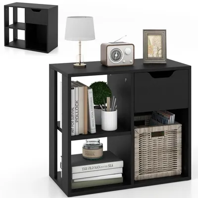 Produktbild von Würfelregal mit Schublade und 3 Fächern Schwarz 60x30x53cm