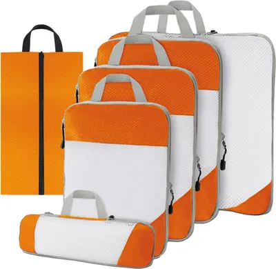 Produktbild von Kompressions-Packwürfel Set 6-teilig – packing cubes mit Kompression für Koffer und Rucksack – Orange – Thousandtravelmiles