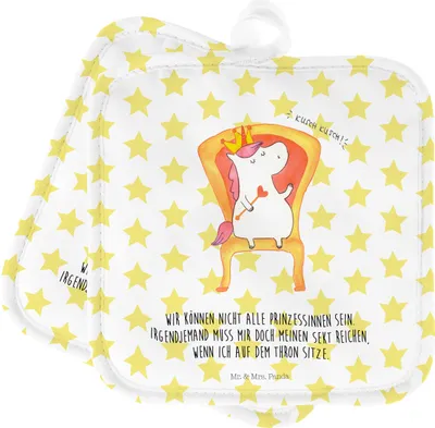 Produktbild von Mr. & Mrs. Panda Topflappen Einhorn Prinzessin - Weiß - Geschenk, Unicorn, Topfuntersetzer, Set, Ofenlappen, Monat, Geburtstag, Geburtstagsgeschenk, Kochlappen