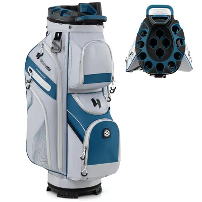 Zdjęcie produktu dla Torba golfowa COSTWAY, lekka torba na wózek golfowy z pokrowcem przeciwdeszczowym, 11 kieszeni, 14 przegródek i pasek do przenoszenia, przenośna torba golfowa, torba na wózek golfowy, granatowa
