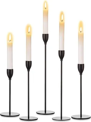 Imagen del producto de Juego de 5 candelabros metálicos s Unyqoos® – Soportes para velas cónicas de 17/20 cm, elegante decoración vintage para la mesa