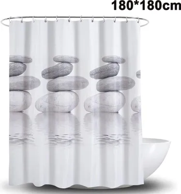 Produktbild von Duschvorhang 180x180 Textil Grau Pebble Schimmelresistenter und Wasserabweisend Shower Curtain mit 12 Duschvorhangringen