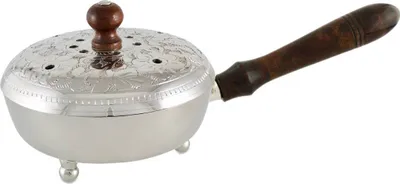 Produktbild von Räucherpfanne Holzgriff Messing Vernickelt Ø 12cm Weihrauchpfanne Räucher 2211