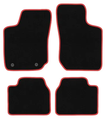 Produktbild von Velours-Fußmatten für Opel Corsa B 1993-2001 (Schrägheck) – 4-tlg, Schwarz/Rot, passgenau – Wielganizator CARLUX