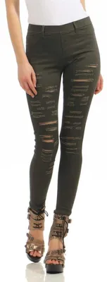 Produktbild von Destroyed Treggings Jeggings Hüfthose Stretch Slimfit Hose Skinny; Khaki M