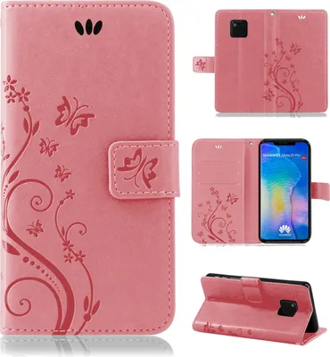 Produktbild von Handytasche für Huawei Mate 20 Pro Blumen Flip Cover Buchhülle mit Magnetverschluss, Rosa