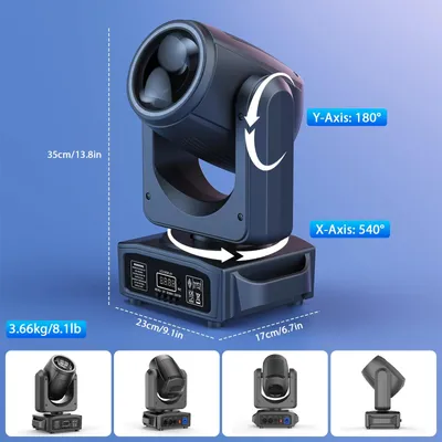 Image de Projecteur LED RGB pour scène - Projecteur mobile - 150 W - Lot de 2 - 8 couleurs - 8 gobos - Effet avec 18 prismes - Prise européenne