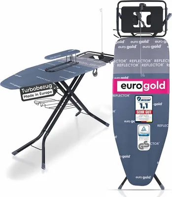 Produktbild von Großes XXL Bügelbrett für Dampfbügelstation 130x48 cm, Sydney Grey | Höhenverstellbar, klappbar, Steckdose, Ärmelbrett&Ablage, Reflektor-Bezug
