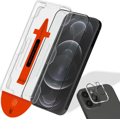 Zdjęcie produktu dla 1-Pack Iphone 12 Pro Ochrona Ekranu & 1-Pack Ochrona Aparatu - Hartowane Szkło | [Automatyczna Instalacja] - Bez Pęcherzyków