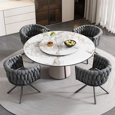 Immagine prodotto di Set di 4 sedie da pranzo o da soggiorno, imbottite, con braccioli e gambe in acciaio, girevoli a 360°. Ideali per soggiorno, sala da pranzo o camera da letto. Colore: grigio