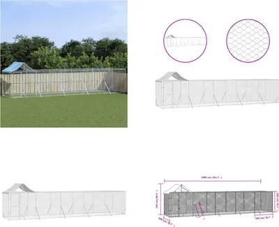 Image de vidaXL Chenil extérieur avec toit argenté 10x2x2,5 m acier galvanisé - niche pour chien extérieur - chenil extérieur - cage pour chien