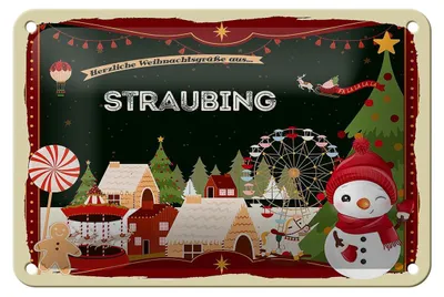 Produktbild von Blechschild Weihnachten Grüße STRAUBING Geschenk Dekoration  18x12cm