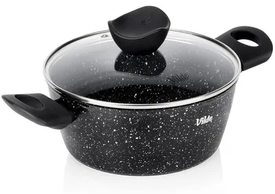 Produktbild von Vilde | Kochtopf Induktion 2,2 L - mit Glasdeckel - ⌀20 cm - Antihaft Topf - Aluguss Suppentopf - Spülmaschinenfest - GRANITICA