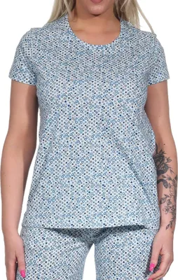Produktbild von Damen kurzarm Schlafanzug Oberteil Pyjama Shirt Mix & Match in Herz Tupfen Optik - 122 904 ; hellblau , 40-42