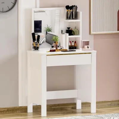 Immagine prodotto di Homidea GUPSE: Comò da trucco con specchio e cassetto – Moderno tavolino da trucco per camera da letto e cameretta – 72 x 40 x 124 cm – Bianco