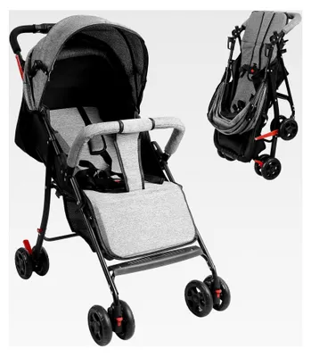 Produktbild von Reise-Kinderwagen, Einhand-Faltbarer Buggy mit Verstellbarer Rückenlehne, Sonnendach, Aufbewahrungskorb, Für Babys von 0-2 Jahren bis 10 kg, Kompakter Buggy für Reisen (Schwarz)