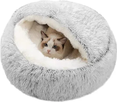 Produktbild von Beruhigungsbett für Katzen und kleine Hunde, waschbares Haustierbett, 50 cm, Donut, flauschiges rundes Katzenbett, weiches Kuschelbett zum Schlafen im Haus