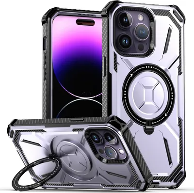Produktbild von Schutzhülle für iPhone 14 Pro Dual Layer Magnetisches Kickstand Hülle, Kompatibel mit Magsafe Ladegerät Lila