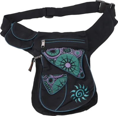 Produktbild von Stoff Sidebag & Gürteltasche, Goa Hüfttasche, Bauchtasche - Schwarz/lila, Uni - Erwachsene, Baumwolle, 25*20*10 cm, Festival- Bauchtasche Hippie