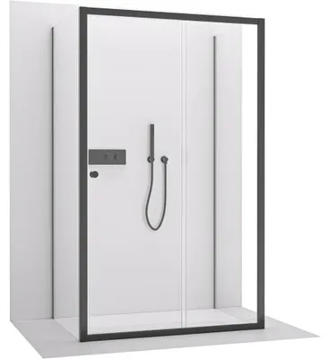 Produktbild von CERANO - Eckdusche Varone POINT L/R - 6 mm - Schwarz matt, transparentes Glas - 110x90x195 cm - Schiebetür