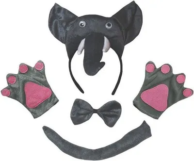 Productafbeelding van Dierenkostuum Set Olifant Hoofdband Strik Staart en Handschoenen voor Kinderen